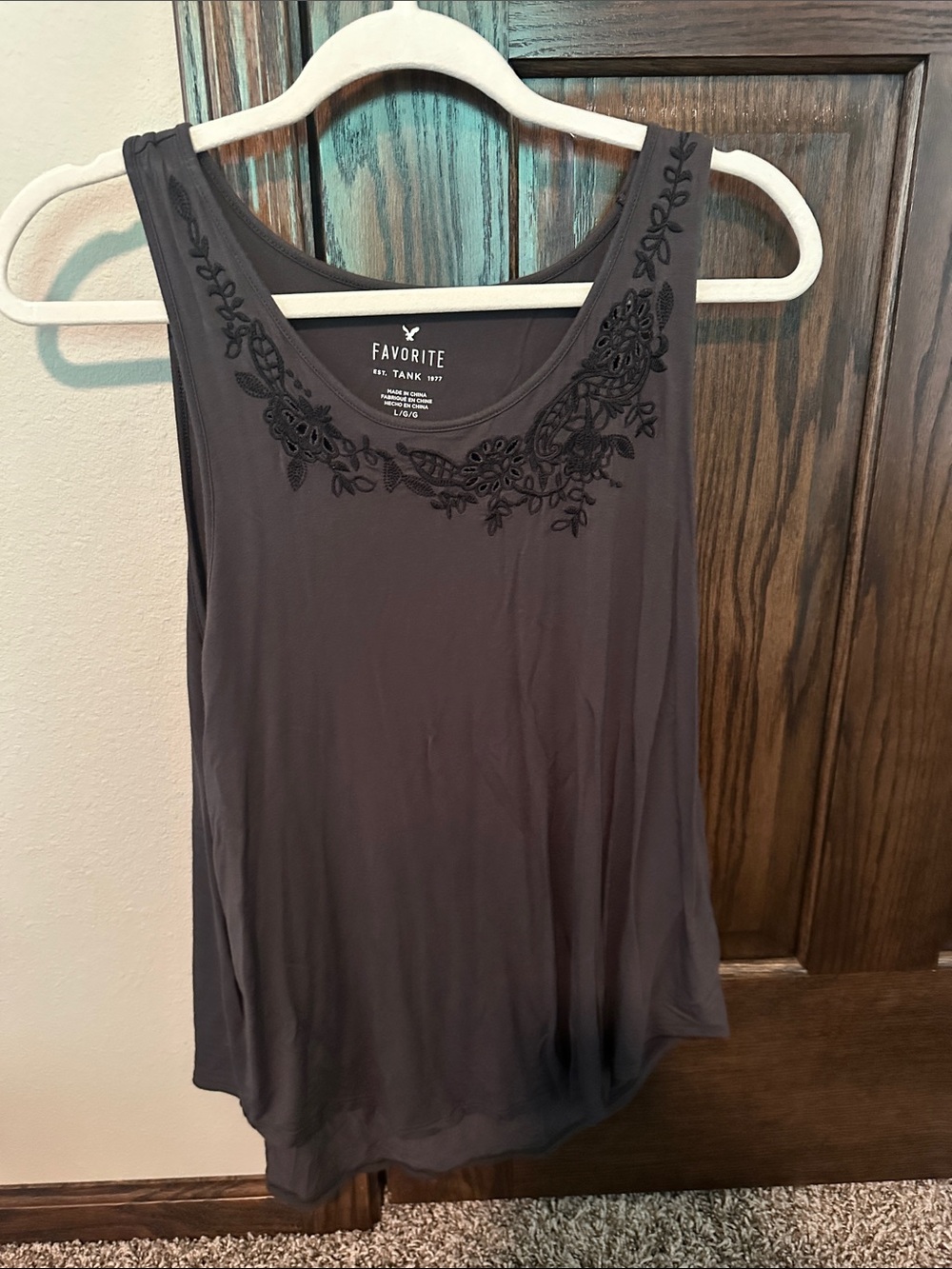 American Eagle Outfitters Black Embroidered Scoop Neck Tank